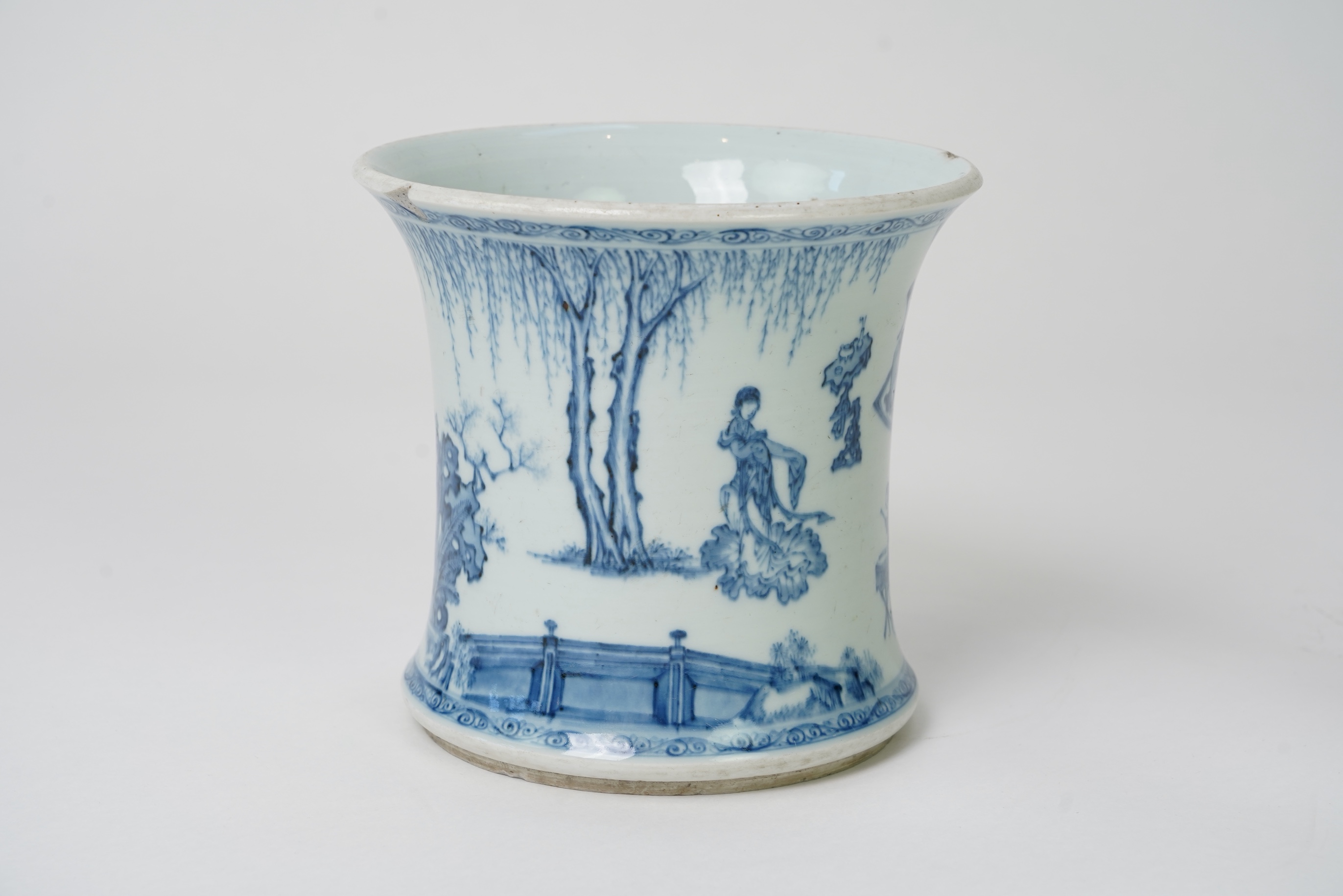 A Chinese blue and white 'ladies' brush pot, possibly Kangxi period